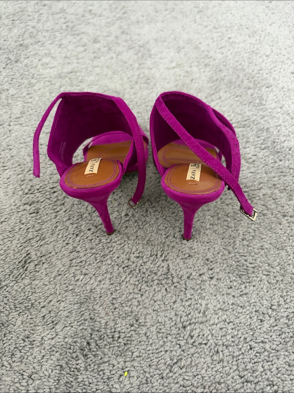 Zara Bright Fuchsia Suede Block Heel Sandals - Picture 3 of 5
